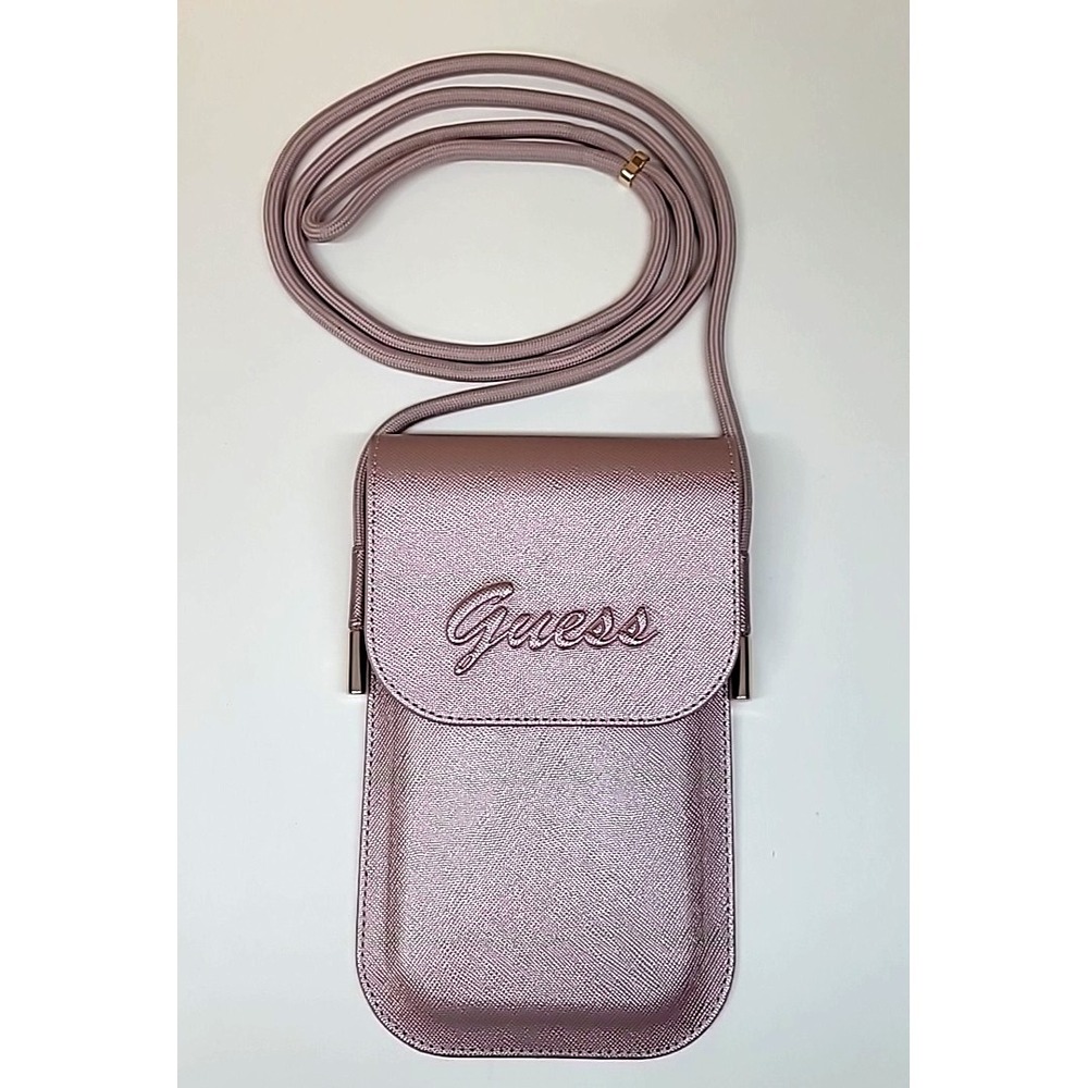 Guess Universal Metallic Pink Phone/Passport Pouch w/Adjustable Strap/Card Slot